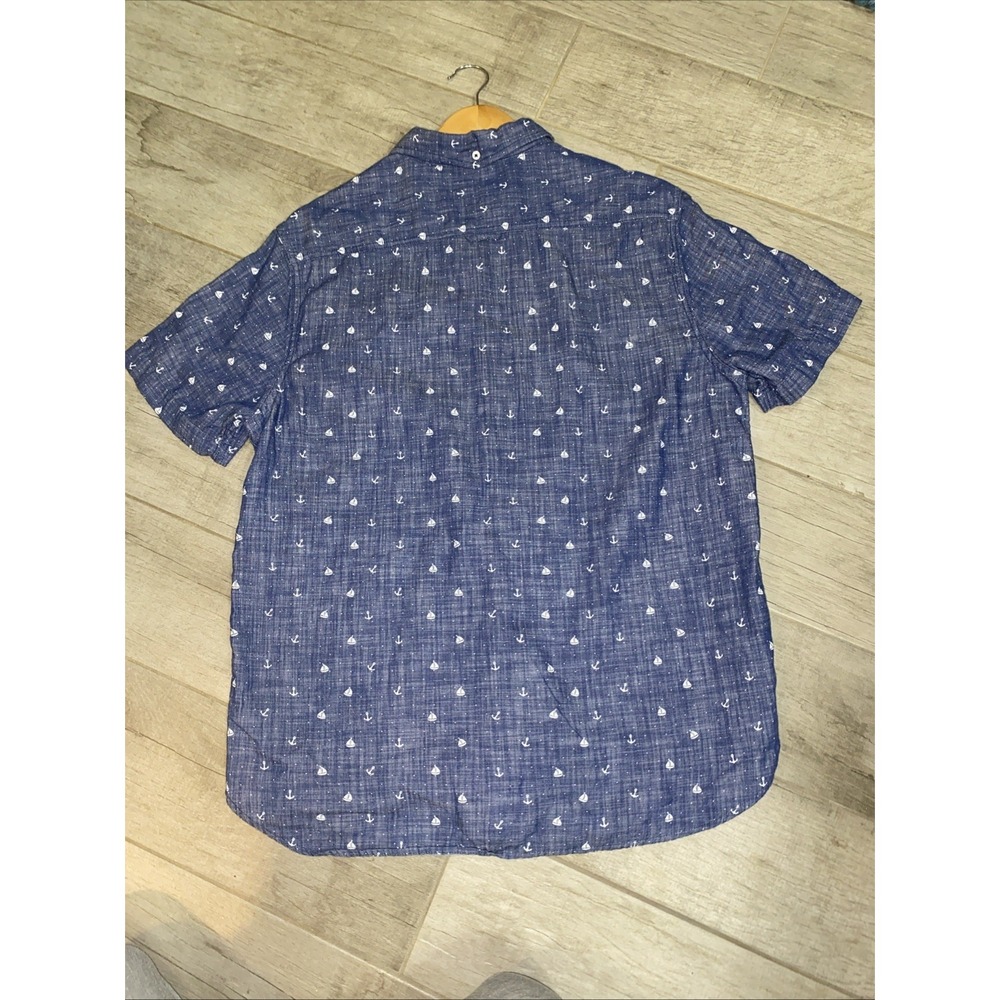 DENIM & FLOWER 100% Cotton Short Sleeve Blue Sailboat Anchor Shirt Size XL - Picture 7 of 10